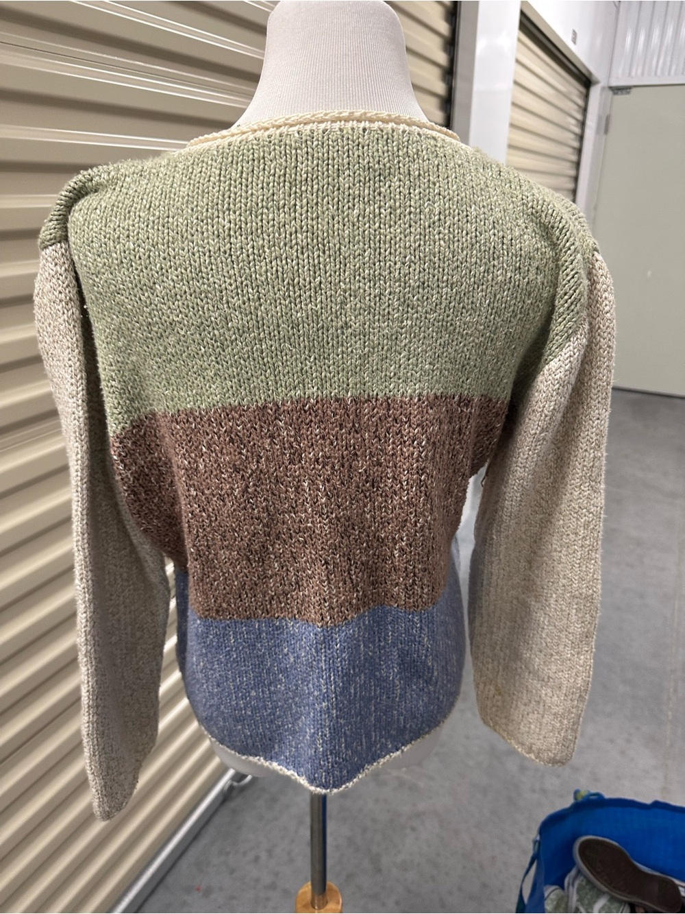Colorblock Knit Cardigan in Sage Green, Taupe, Blue, & Cream
